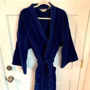 Loft & Brownstone Cotton Velvet Terry Navy Blue Bathrobe OSFA